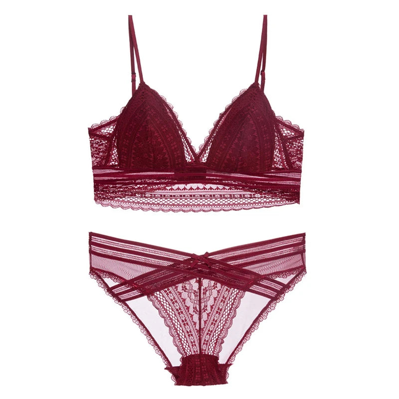 Sexy French Lace U Big Backless Bra and Panties Set Underwear Wireless Triangle Thin Cup Lingerie Women 2020 New Bralette