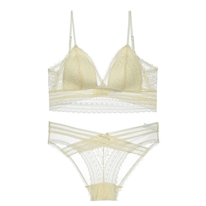 Sexy French Lace U Big Backless Bra and Panties Set Underwear Wireless Triangle Thin Cup Lingerie Women 2020 New Bralette