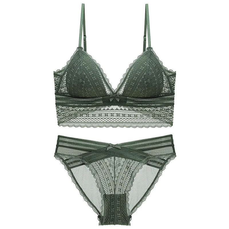 Sexy French Lace U Big Backless Bra and Panties Set Underwear Wireless Triangle Thin Cup Lingerie Women 2020 New Bralette