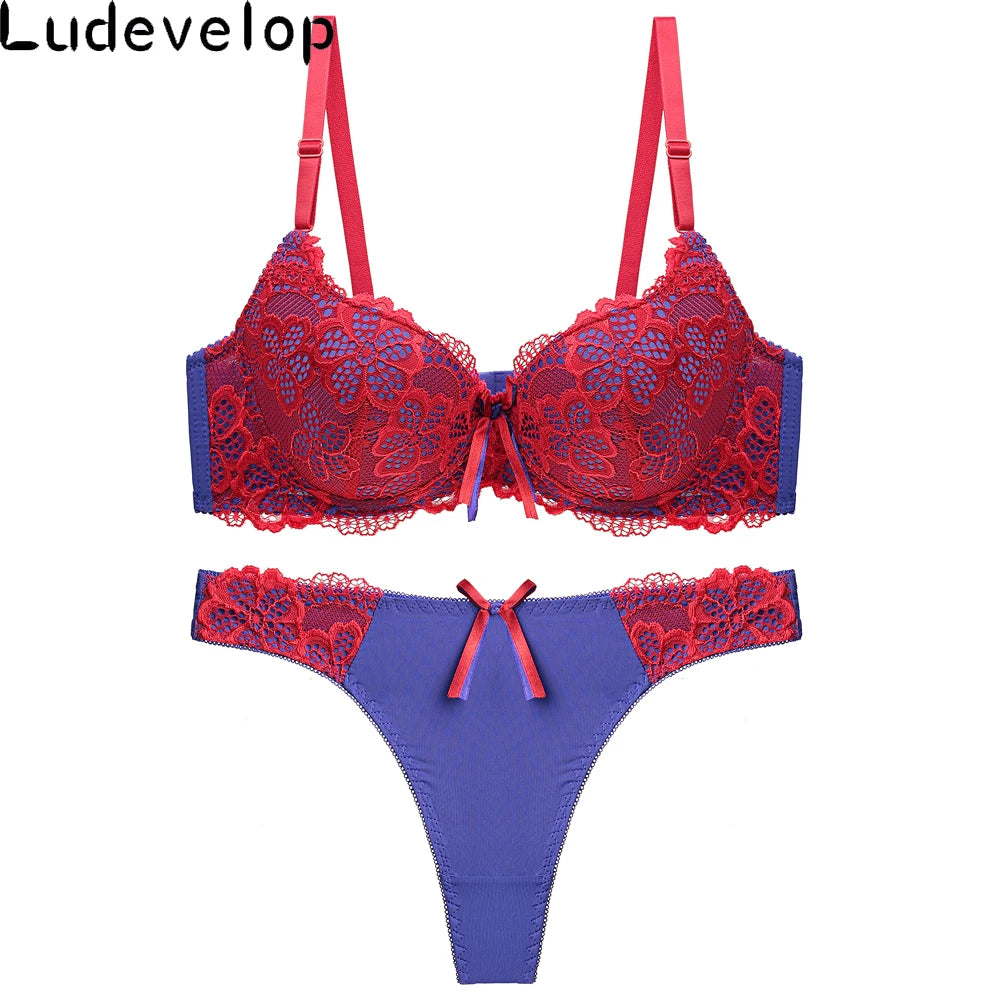 Good Quality Sexy Brassiere Embroidered Underwear Set ABC Cup Women Bra Set Push Up Lace Bra Thong Sets