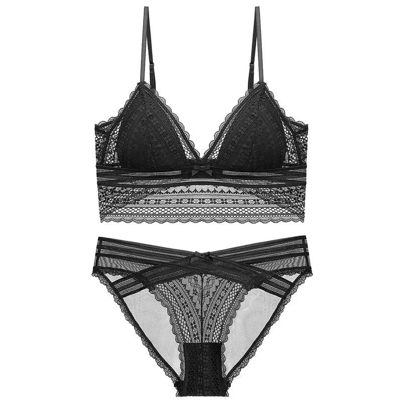 Sexy French Lace U Big Backless Bra and Panties Set Underwear Wireless Triangle Thin Cup Lingerie Women 2020 New Bralette