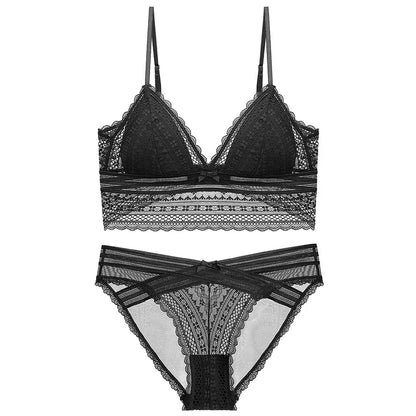 Sexy French Lace U Big Backless Bra and Panties Set Underwear Wireless Triangle Thin Cup Lingerie Women 2020 New Bralette