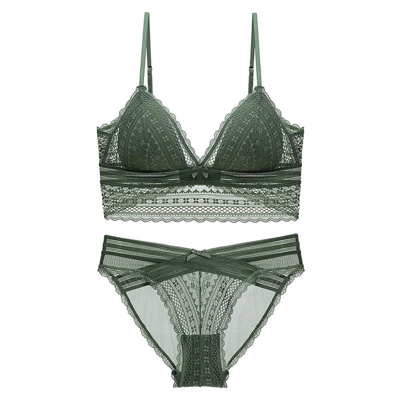 Sexy French Lace U Big Backless Bra and Panties Set Underwear Wireless Triangle Thin Cup Lingerie Women 2020 New Bralette