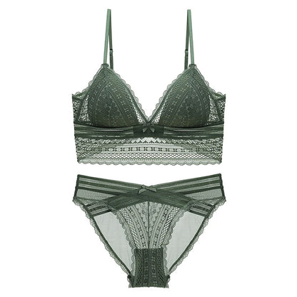 Sexy French Lace U Big Backless Bra and Panties Set Underwear Wireless Triangle Thin Cup Lingerie Women 2020 New Bralette