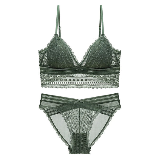 Sexy French Lace U Big Backless Bra and Panties Set Underwear Wireless Triangle Thin Cup Lingerie Women 2020 New Bralette