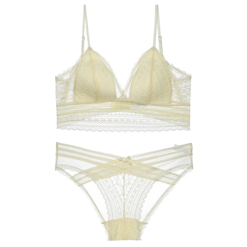Sexy French Lace U Big Backless Bra and Panties Set Underwear Wireless Triangle Thin Cup Lingerie Women 2020 New Bralette