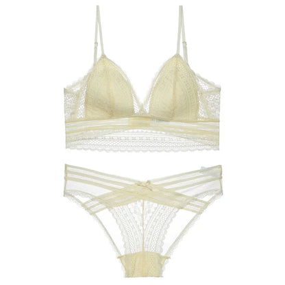 Sexy French Lace U Big Backless Bra and Panties Set Underwear Wireless Triangle Thin Cup Lingerie Women 2020 New Bralette