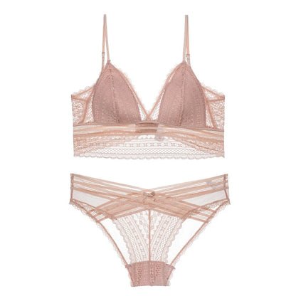 Sexy French Lace U Big Backless Bra and Panties Set Underwear Wireless Triangle Thin Cup Lingerie Women 2020 New Bralette