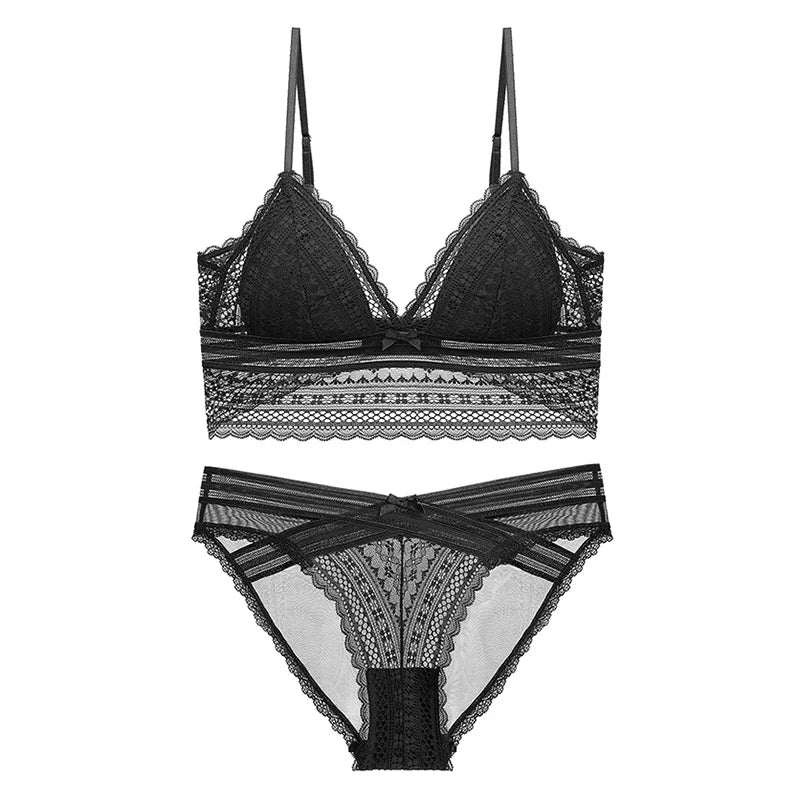 Sexy French Lace U Big Backless Bra and Panties Set Underwear Wireless Triangle Thin Cup Lingerie Women 2020 New Bralette