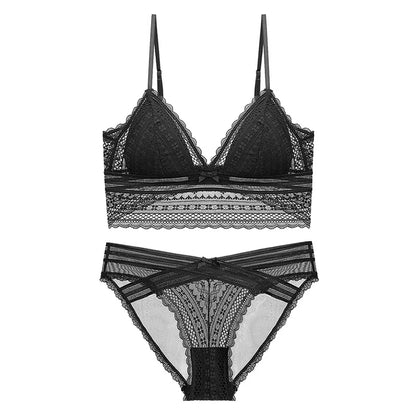 Sexy French Lace U Big Backless Bra and Panties Set Underwear Wireless Triangle Thin Cup Lingerie Women 2020 New Bralette
