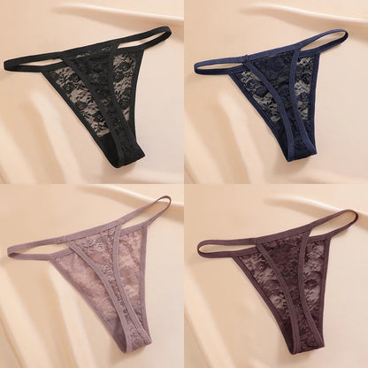 4PCS/Set Women's Underwear Lace Panties Floral Lingerie Woman Panties Sexy Thong G-String Female Pantys Perspective Intimates Ne