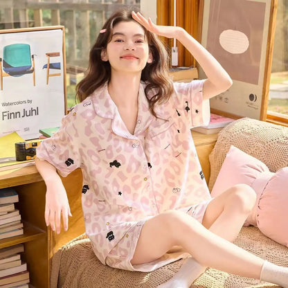 100% Cotton Lightweight Summer Pajamas Set Simple Design Loungewear for Indoor And Outdoor Wear Comfortable Sleepwear