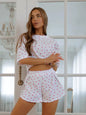 100% Cotton Women's Print Pajamas Set Summer Casual Short Sleeve Top Shorts Sleepwear 2 Piece Loose
