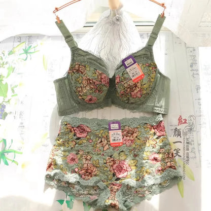 Women's Bra Set Sexy Lace Printed Embroidery Plus Size Full Cup Female Lingerie Suit 34 36 - 48 B C D E F