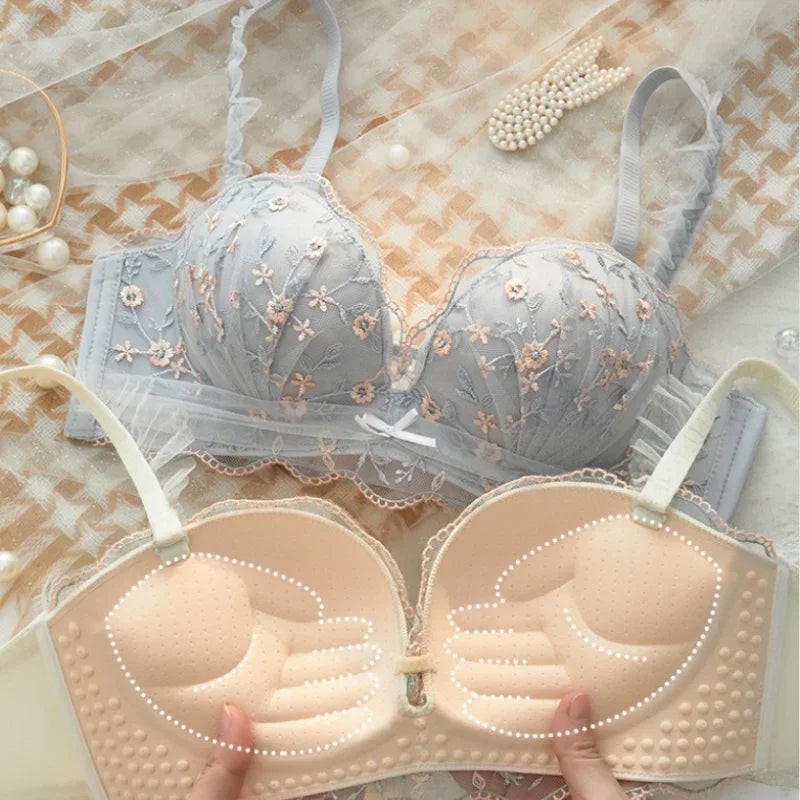 Small Breasts Gathered Women's Underwear Flat Chest Collection Side Breast Anti-sagging No Steel Ring Embossed Women's Bra