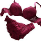2 Pcs/Set Women Underwear Set Bra Panties Set Lace Push Up Elastic Deep V Neck Solid Color Soft Padded With Wire Bow-knot Back C