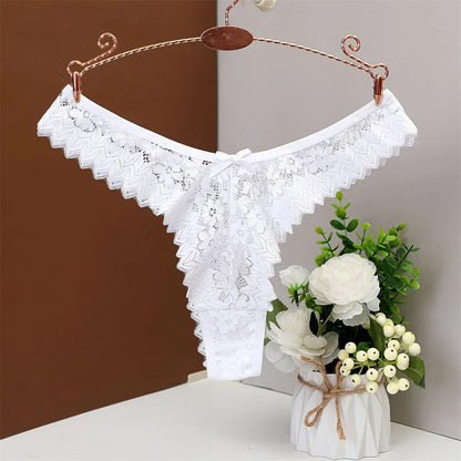 3PC Free Shipping Sexy T Back Woman Thong Panty Mid Waist Lace Panties Transparent Underwear "V-shape" Girls Erotic Panty
