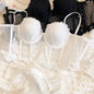 2 Pieces Sexy Lace Flowers Embroidery Underwear Set Women Body Shaper Tops Push Up Bra Set Black Mesh Dot Breathable Lingerie