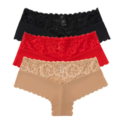 Women's 3 Pieces Panties Sexy Leopard Lace Lingerie Woman Underwear Ladies Underpants Solid Color Woman Clothing Knickers