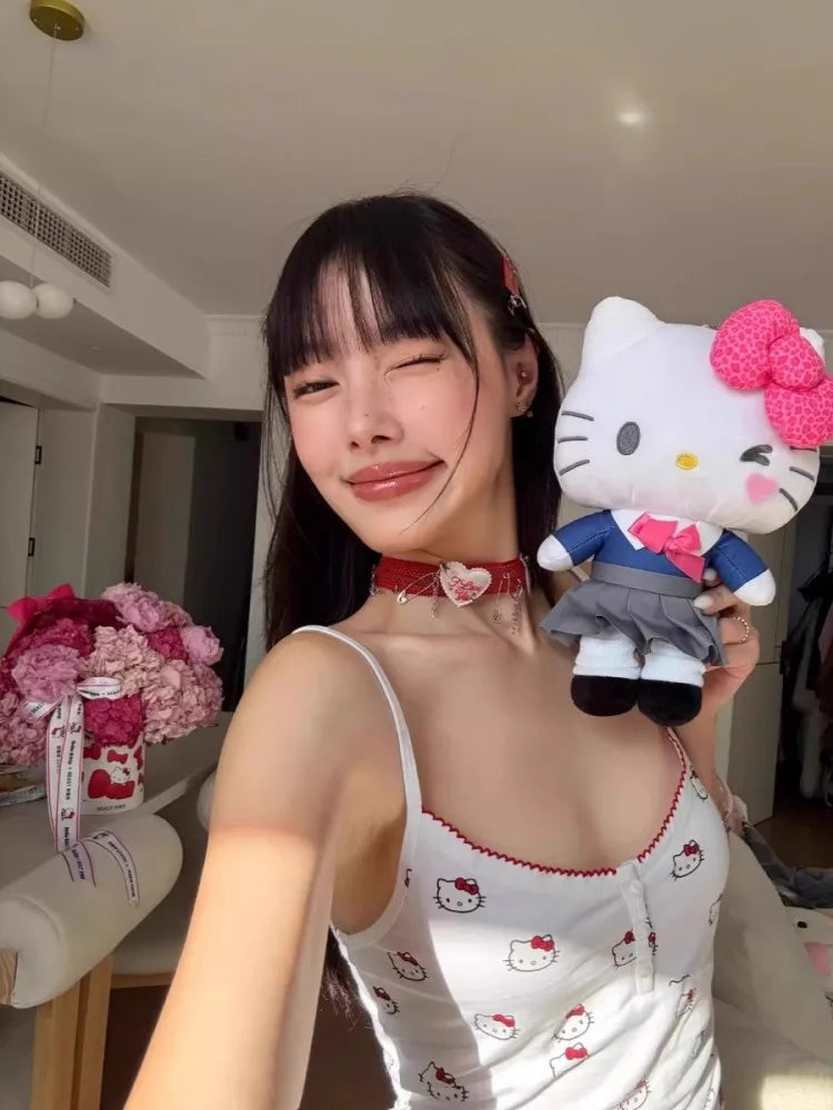 Y2K Hello Kitty Pajamas Set Anime Sanrio Summer Woman Vest Shorts Pajama Sweet Student Casual Wear Girl Cartoon Homewear