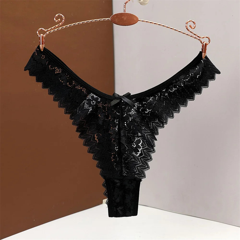 3PC Free Shipping Sexy T Back Woman Thong Panty Mid Waist Lace Panties Transparent Underwear "V-shape" Girls Erotic Panty