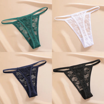 4PCS/Set Women's Underwear Lace Panties Floral Lingerie Woman Panties Sexy Thong G-String Female Pantys Perspective Intimates Ne