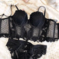 2 Pieces Sexy Lace Flowers Embroidery Underwear Set Women Body Shaper Tops Push Up Bra Set Black Mesh Dot Breathable Lingerie