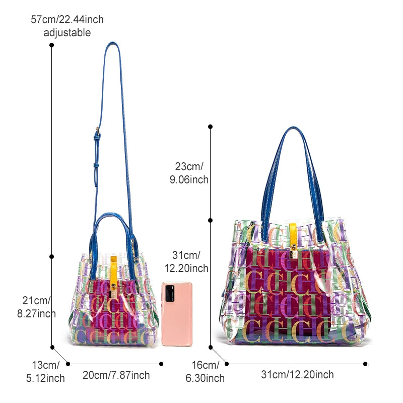 Fashionable Classic Exquisite Craftsmanship 2024 Handbag Large Capacity Transparent Color Fashion Element Women's Shoulder Bag