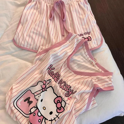 Hello Kitty Pajamas Anime Cartoon Printing Sanrio Short-sleeved Shorts Home Kawaii Summer Wear Leisure Sports Suit Holiday Gifts