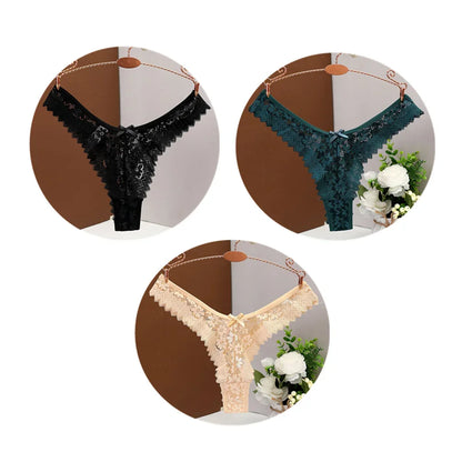 3PC Free Shipping Sexy T Back Woman Thong Panty Mid Waist Lace Panties Transparent Underwear "V-shape" Girls Erotic Panty