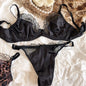 2 Pcs High Quality Women Lingerie Set Sexy Ultra Thin Satin Lace Splicing Bras French Leopard Print Underwear Bra and Thong Sets