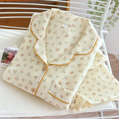100% Cotton Gauze Women Pajamas Polka Dot Print Sleepwear 2025 Spring Female 2 Piece Set Nightwear Lady Pyjamas Loungewear