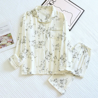 100% Cotton Gauze Women Pajamas Polka Dot Print Sleepwear 2025 Spring Female 2 Piece Set Nightwear Lady Pyjamas Loungewear