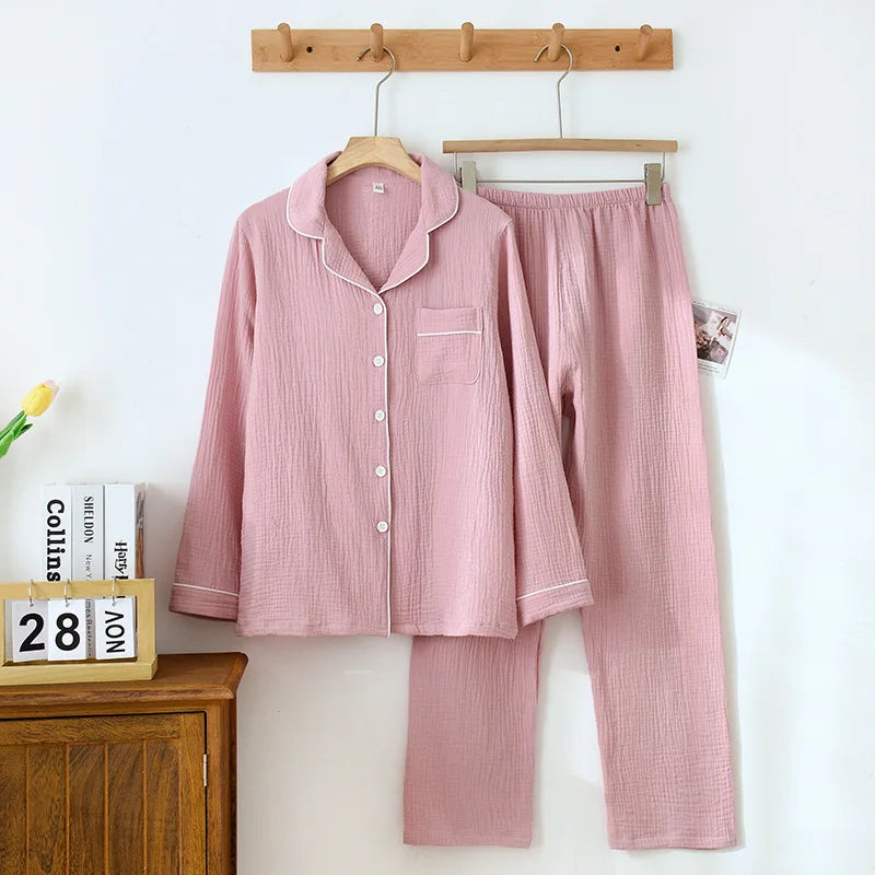 100% Cotton Gauze Women Pajamas Polka Dot Print Sleepwear 2025 Spring Female 2 Piece Set Nightwear Lady Pyjamas Loungewear