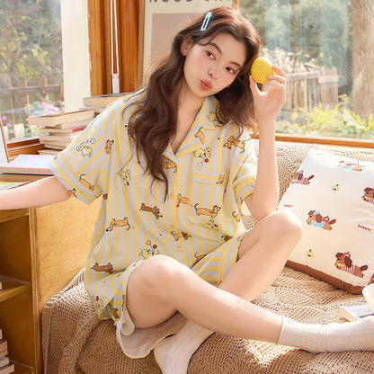100% Cotton Lightweight Summer Pajamas Set Simple Design Loungewear for Indoor And Outdoor Wear Comfortable Sleepwear