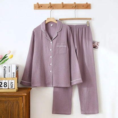 100% Cotton Gauze Women Pajamas Polka Dot Print Sleepwear 2025 Spring Female 2 Piece Set Nightwear Lady Pyjamas Loungewear