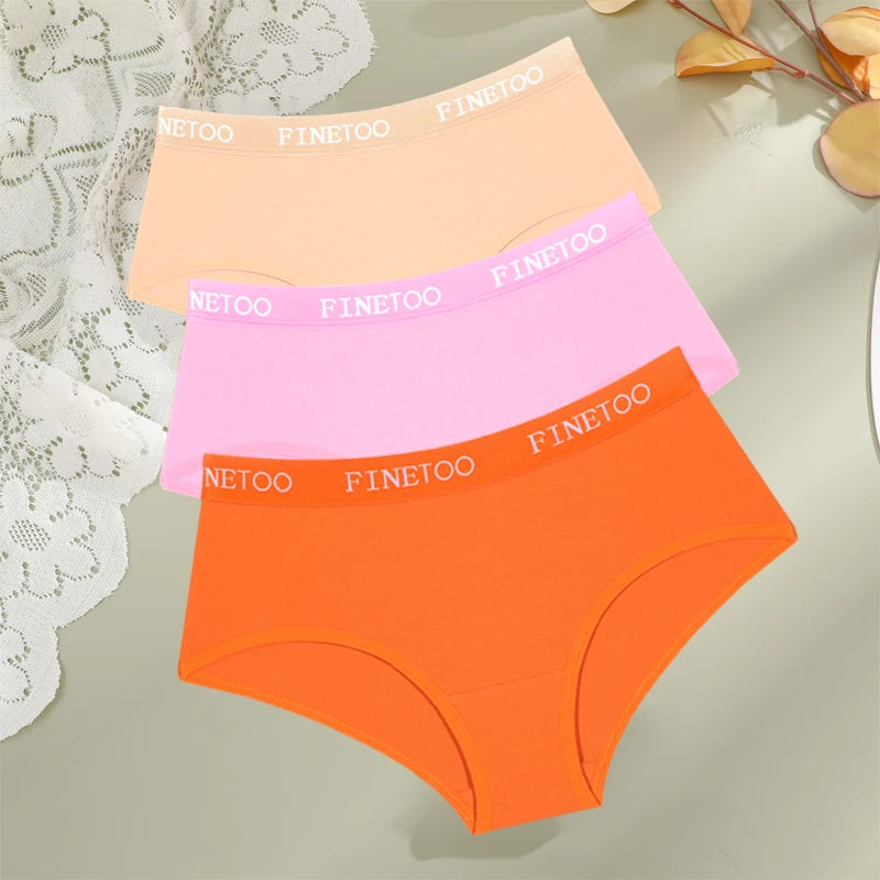 FINETOO 3Pcs Cotton Letter Belt Underwear Women's Panties Sexy Breathable Low Waist Briefs Female Stretch Comfortable Lingerie