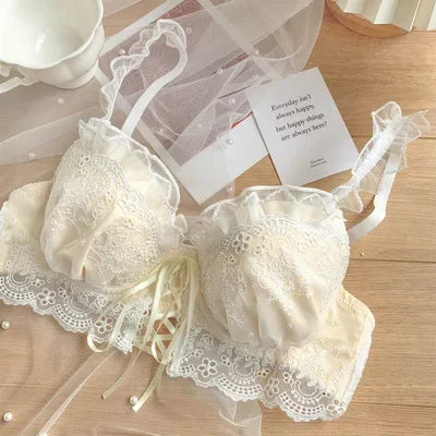 Japanese sweet underwear women's small chest pushup thin underwire adjustable bra set for girls