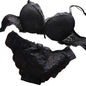 2 Pcs/Set Women Underwear Set Bra Panties Set Lace Push Up Elastic Deep V Neck Solid Color Soft Padded With Wire Bow-knot Back C