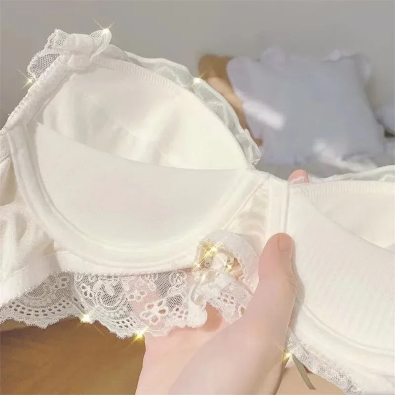 Japanese sweet underwear women's small chest pushup thin underwire adjustable bra set for girls