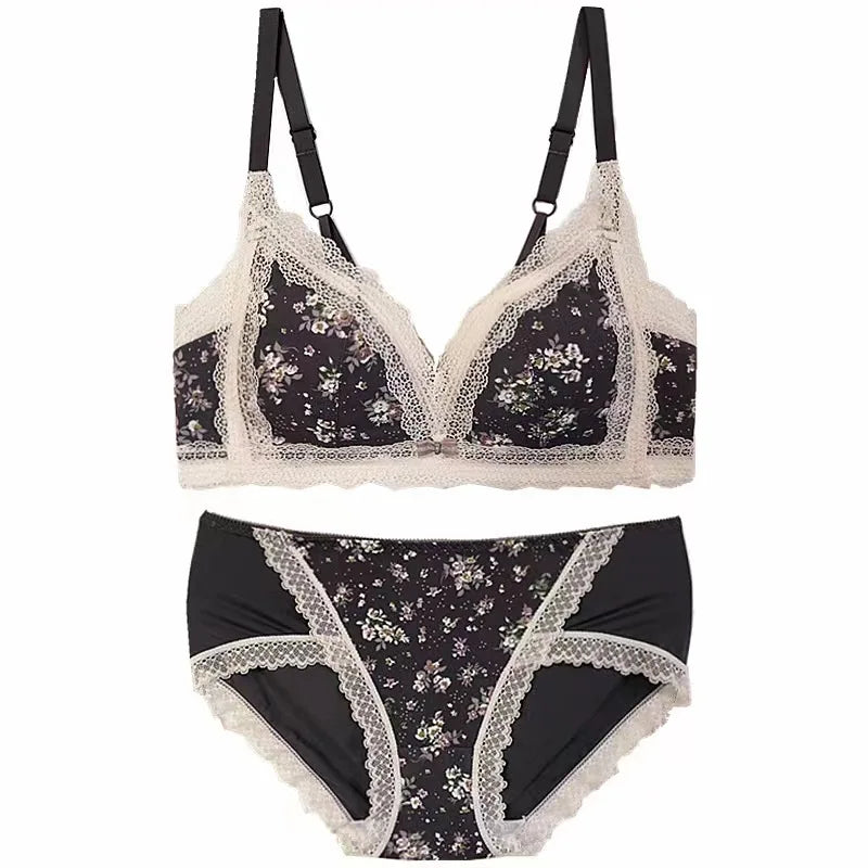 Women's Bra Briefs Suit Underwear Fashion Push Up Bra Sexy Lace Panties Girls' Non Steel Ring Brassiere Female Sexy Lingerie Set
