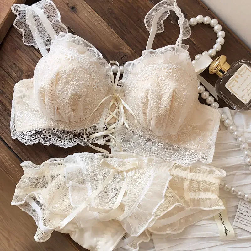 Japanese sweet underwear women's small chest pushup thin underwire adjustable bra set for girls