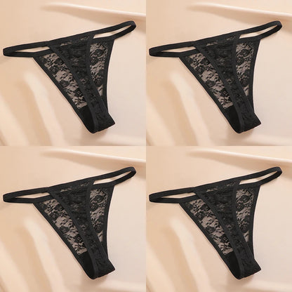 4PCS/Set Women's Underwear Lace Panties Floral Lingerie Woman Panties Sexy Thong G-String Female Pantys Perspective Intimates Ne