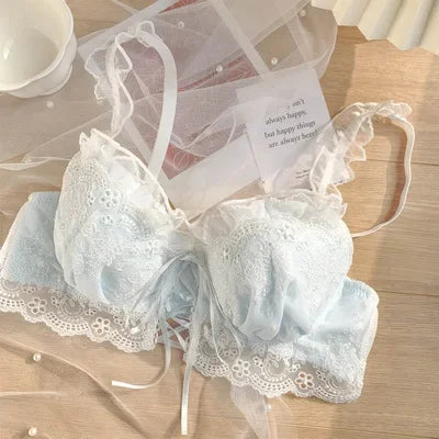 Japanese sweet underwear women's small chest pushup thin underwire adjustable bra set for girls