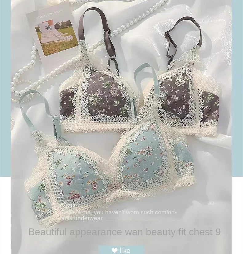 Women's Bra Briefs Suit Underwear Fashion Push Up Bra Sexy Lace Panties Girls' Non Steel Ring Brassiere Female Sexy Lingerie Set