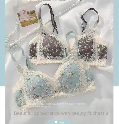 Women's Bra Briefs Suit Underwear Fashion Push Up Bra Sexy Lace Panties Girls' Non Steel Ring Brassiere Female Sexy Lingerie Set