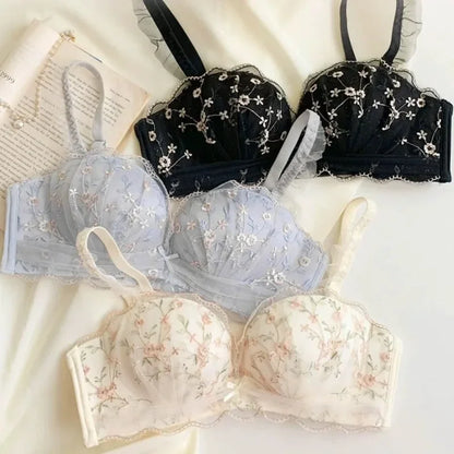 Small Breasts Gathered Women's Underwear Flat Chest Collection Side Breast Anti-sagging No Steel Ring Embossed Women's Bra
