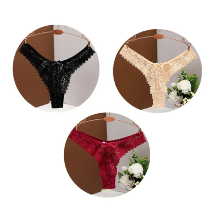 3PC Free Shipping Sexy T Back Woman Thong Panty Mid Waist Lace Panties Transparent Underwear "V-shape" Girls Erotic Panty