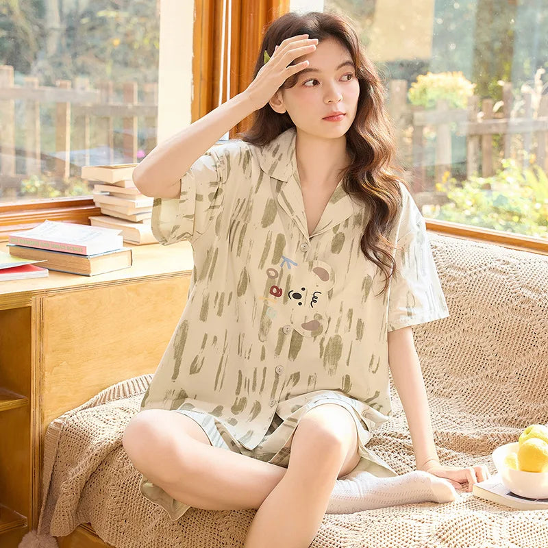 100% Cotton Lightweight Summer Pajamas Set Simple Design Loungewear for Indoor And Outdoor Wear Comfortable Sleepwear