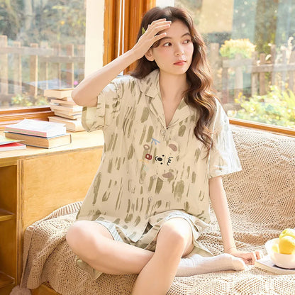 100% Cotton Lightweight Summer Pajamas Set Simple Design Loungewear for Indoor And Outdoor Wear Comfortable Sleepwear